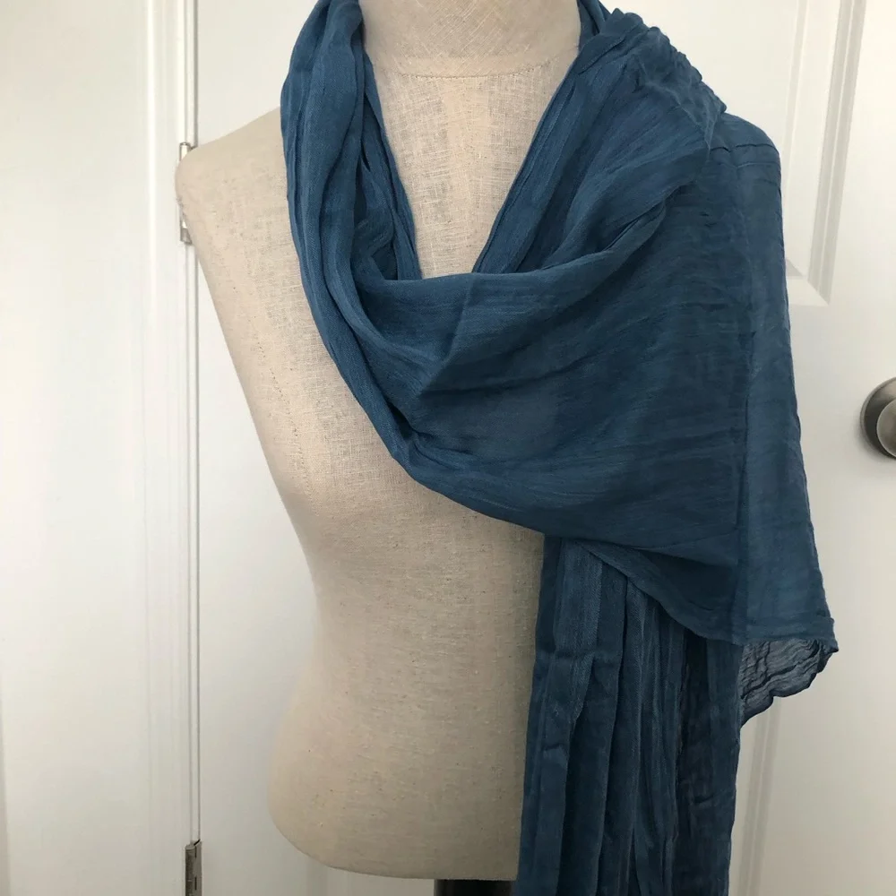 Gorgeous Ringling Museum Slate Blue Crinkle Scarf with Fringe